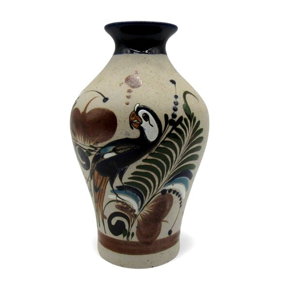 MEXICAN Ceramic Pottery VASE By MATEOS Mexico Bird Folk Art Hand Painted - Picture 2 of 10